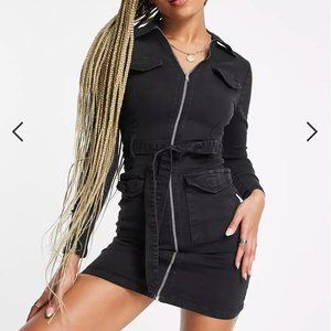 ASOS Parisian zip through denim dress in charcoal (black)